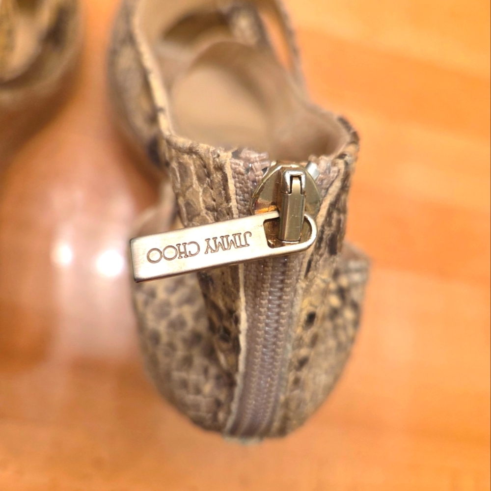 Jimmy Choo Snake Embossed Heels Espadrille Sandals Platform Python 37/6.5 - Picture 5 of 10
